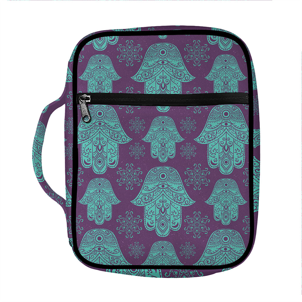 Turquoise Hamsa Pattern Print Front Pocket Bible Bag