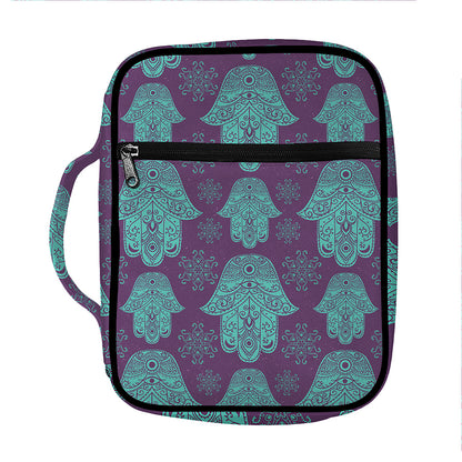Turquoise Hamsa Pattern Print Front Pocket Bible Bag