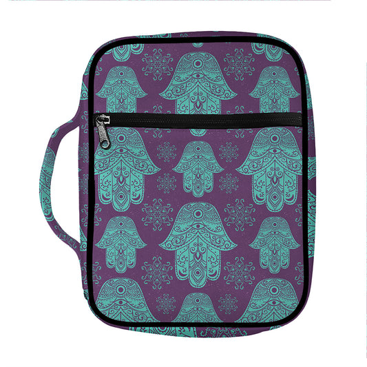 Turquoise Hamsa Pattern Print Front Pocket Bible Bag