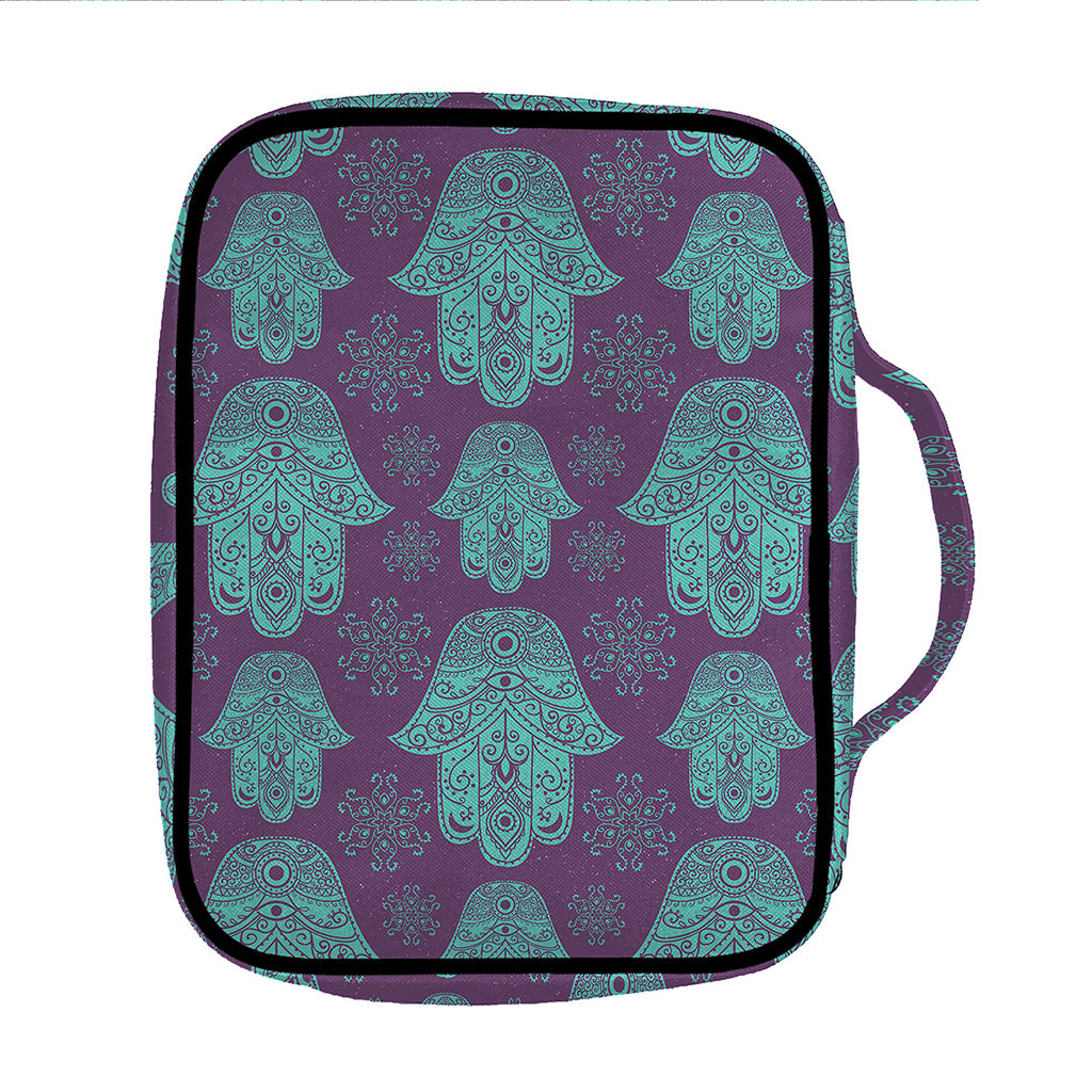 Turquoise Hamsa Pattern Print Front Pocket Bible Bag
