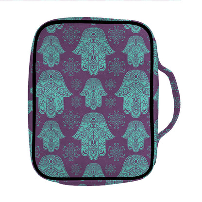 Turquoise Hamsa Pattern Print Front Pocket Bible Bag