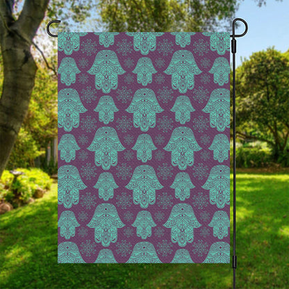 Turquoise Hamsa Pattern Print Garden Flag