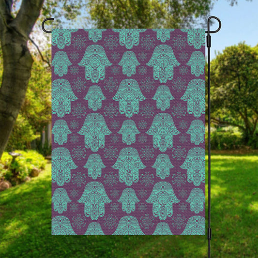 Turquoise Hamsa Pattern Print Garden Flag