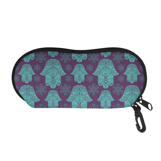 Turquoise Hamsa Pattern Print Glasses Case