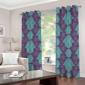 Turquoise Hamsa Pattern Print Grommet Curtains