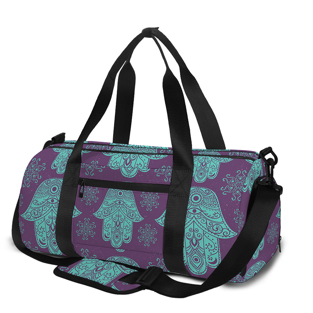 Turquoise Hamsa Pattern Print Gym Bag