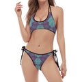 Turquoise Hamsa Pattern Print Halter Scoop Tie Side Bikini