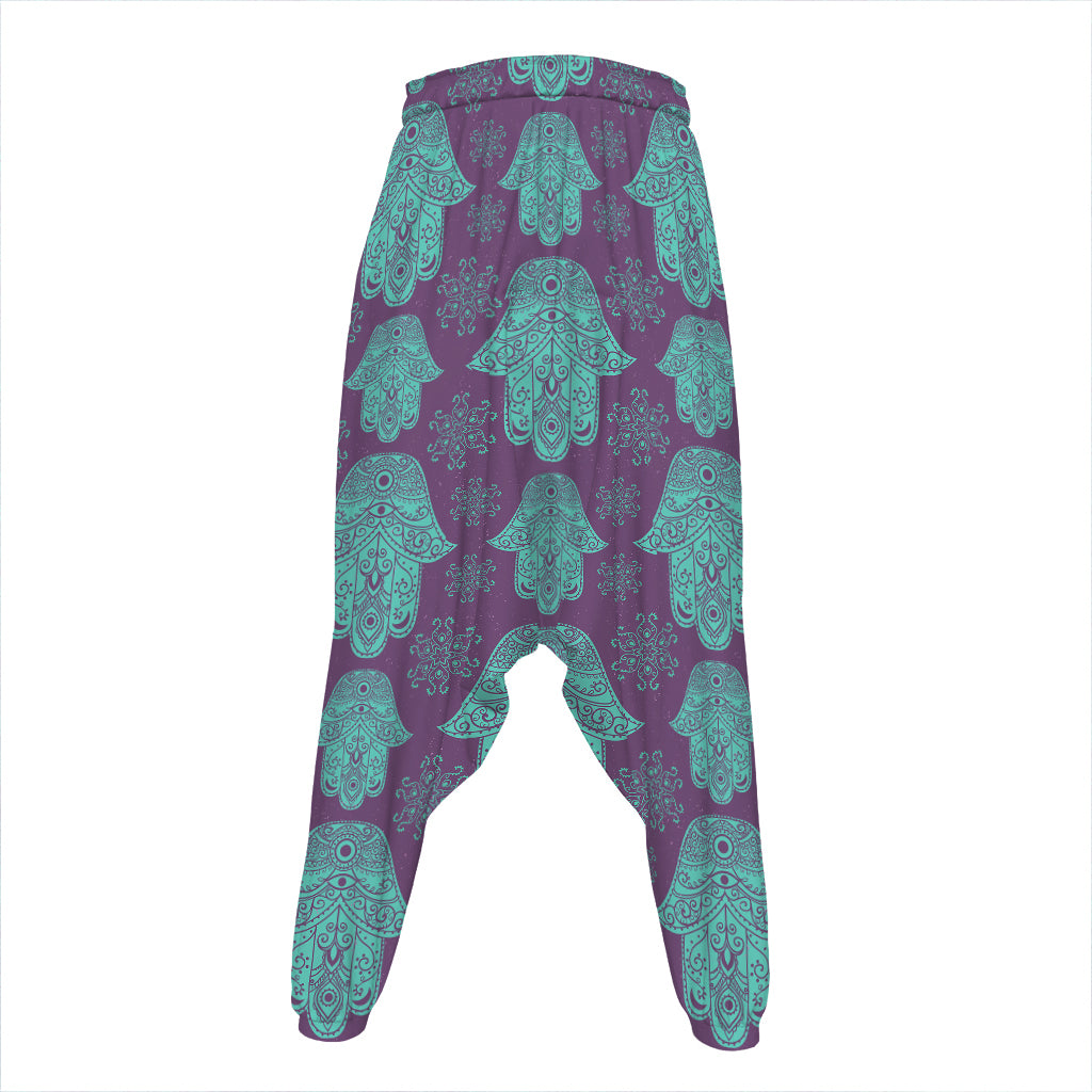 Turquoise Hamsa Pattern Print Hammer Pants