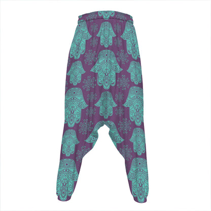 Turquoise Hamsa Pattern Print Hammer Pants