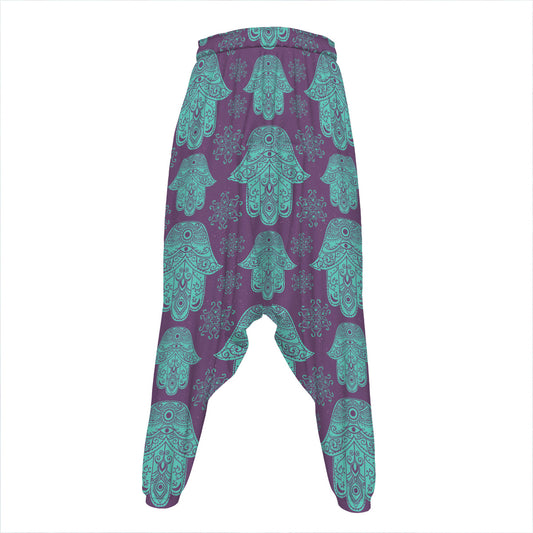 Turquoise Hamsa Pattern Print Hammer Pants