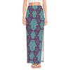 Turquoise Hamsa Pattern Print High Slit Maxi Skirt