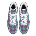 Turquoise Hamsa Pattern Print High Top Leather Sneakers