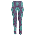 Turquoise Hamsa Pattern Print High-Waisted Pocket Leggings