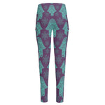 Turquoise Hamsa Pattern Print High-Waisted Pocket Leggings