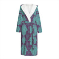 Turquoise Hamsa Pattern Print Hooded Bathrobe