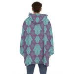 Turquoise Hamsa Pattern Print Hoodie Blanket