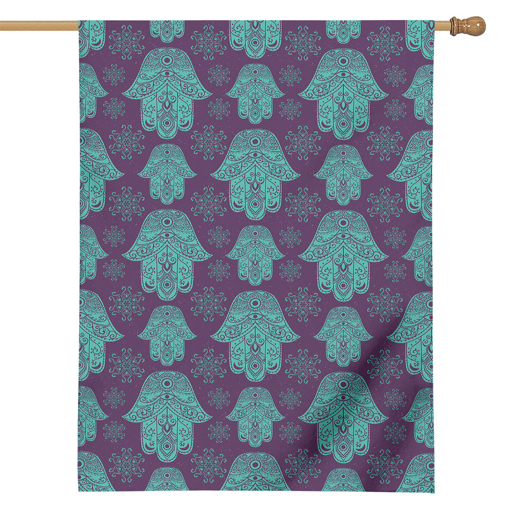 Turquoise Hamsa Pattern Print House Flag