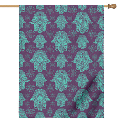 Turquoise Hamsa Pattern Print House Flag