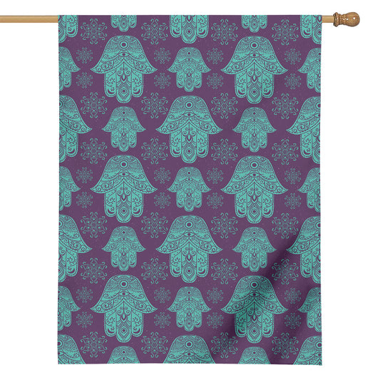 Turquoise Hamsa Pattern Print House Flag