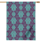 Turquoise Hamsa Pattern Print House Flag