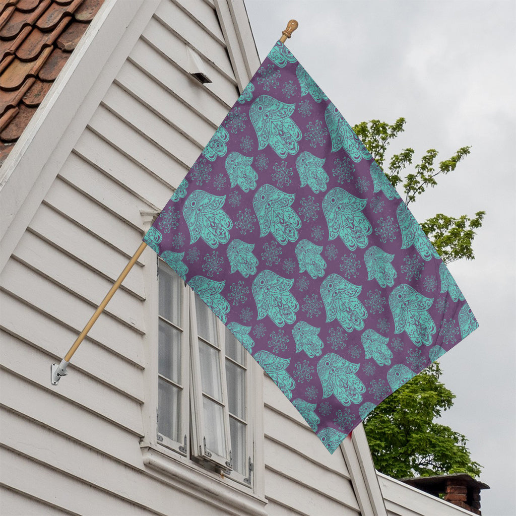 Turquoise Hamsa Pattern Print House Flag