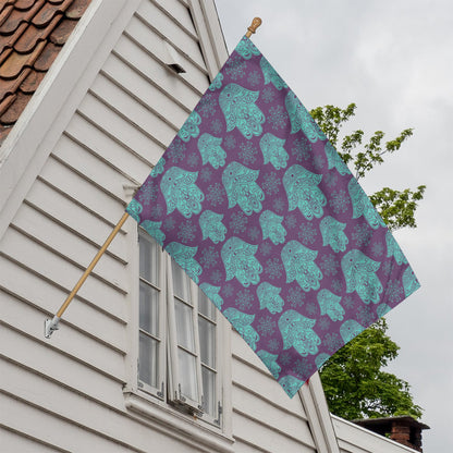 Turquoise Hamsa Pattern Print House Flag
