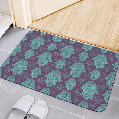 Turquoise Hamsa Pattern Print Indoor Door Mat