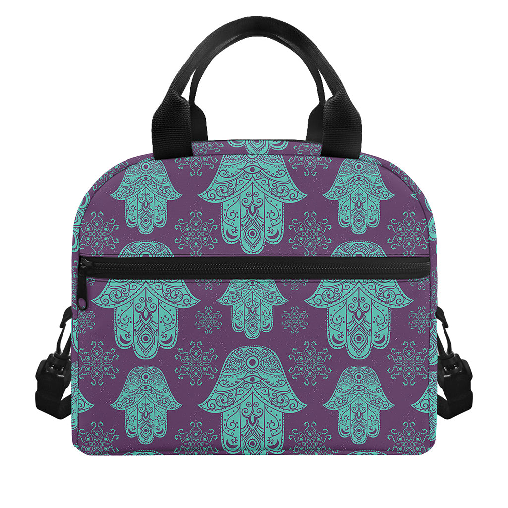 Turquoise Hamsa Pattern Print Insulated Lunch Bag