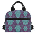 Turquoise Hamsa Pattern Print Insulated Lunch Bag