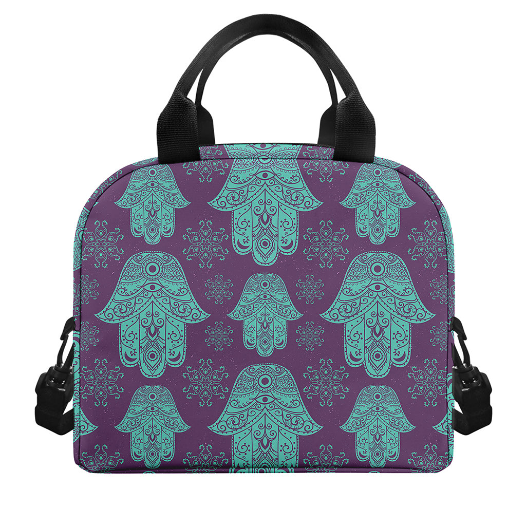 Turquoise Hamsa Pattern Print Insulated Lunch Bag