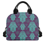 Turquoise Hamsa Pattern Print Insulated Lunch Bag