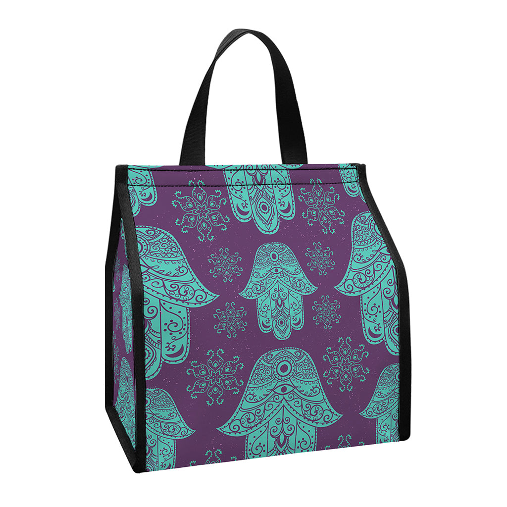 Turquoise Hamsa Pattern Print Insulated Lunch Tote