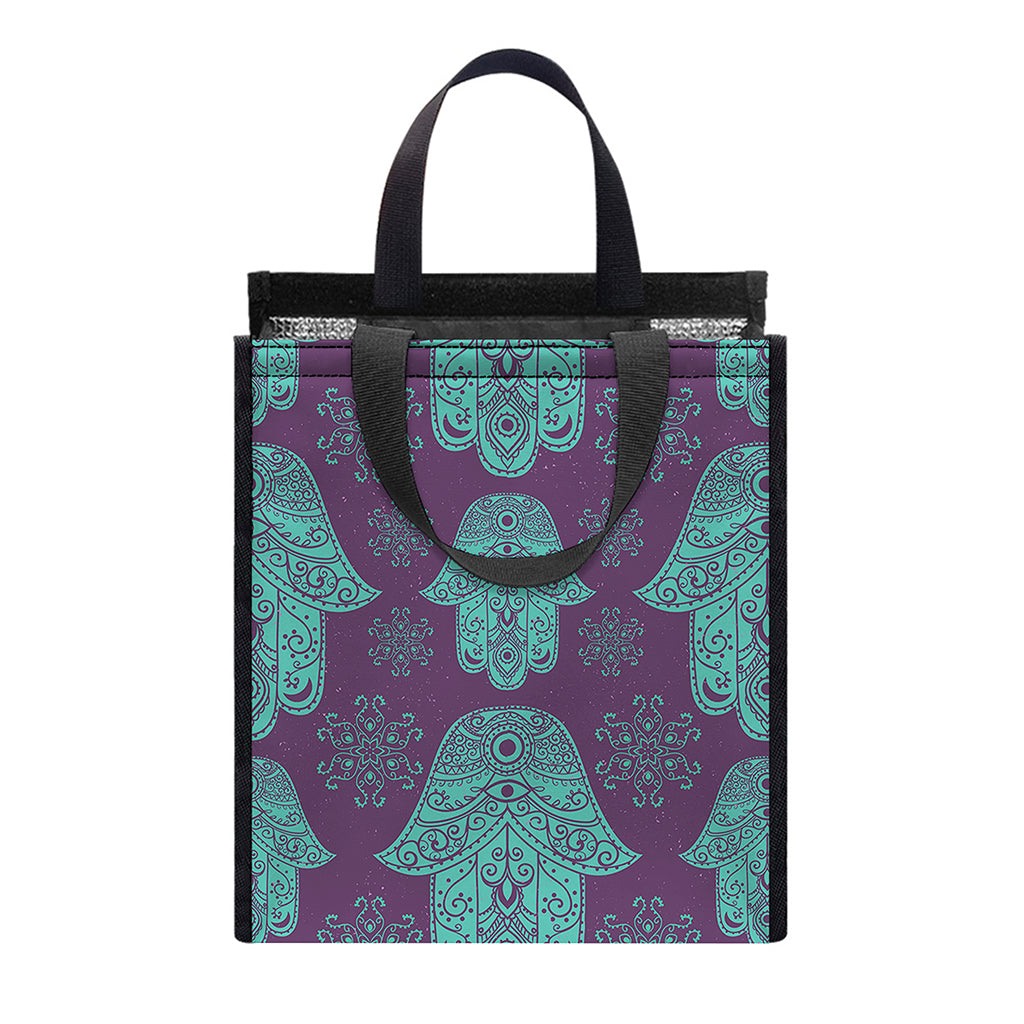 Turquoise Hamsa Pattern Print Insulated Lunch Tote