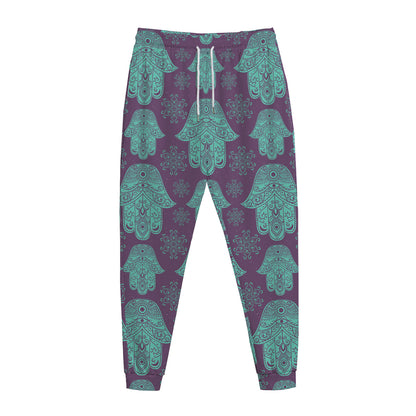 Turquoise Hamsa Pattern Print Jogger Pants