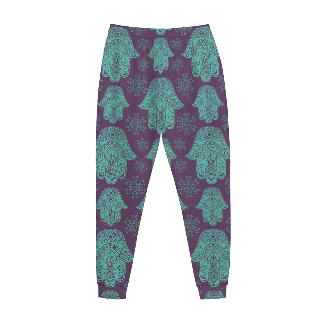 Turquoise Hamsa Pattern Print Jogger Pants