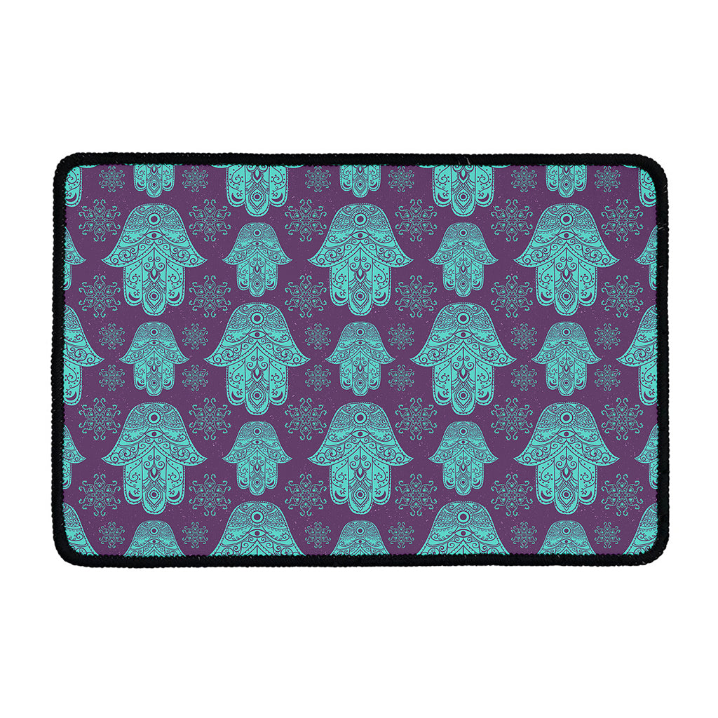 Turquoise Hamsa Pattern Print Kitchen Mat
