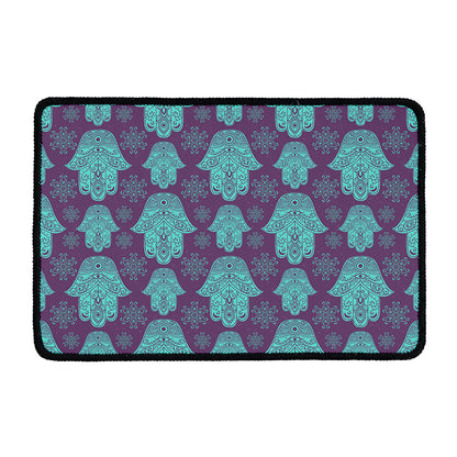Turquoise Hamsa Pattern Print Kitchen Mat