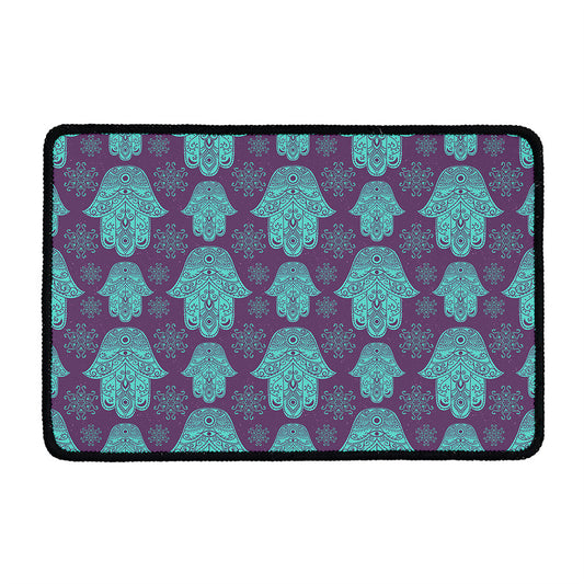 Turquoise Hamsa Pattern Print Kitchen Mat