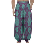 Turquoise Hamsa Pattern Print Lantern Pants