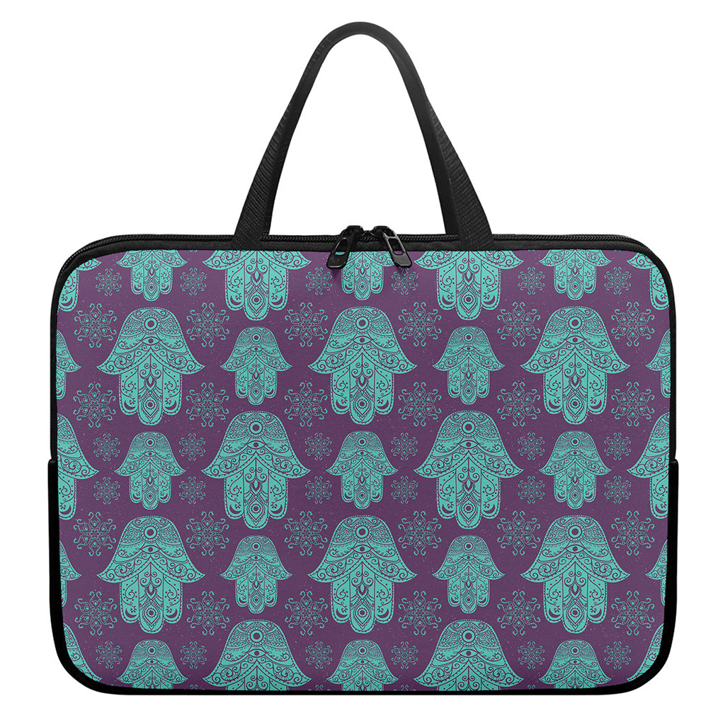 Turquoise Hamsa Pattern Print Laptop Sleeve With Handle