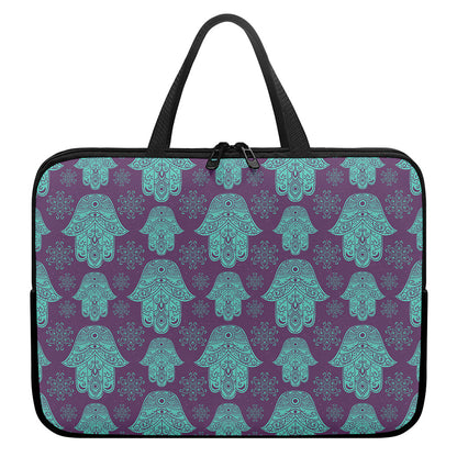 Turquoise Hamsa Pattern Print Laptop Sleeve With Handle