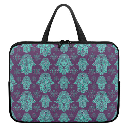 Turquoise Hamsa Pattern Print Laptop Sleeve With Handle