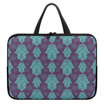 Turquoise Hamsa Pattern Print Laptop Sleeve With Handle