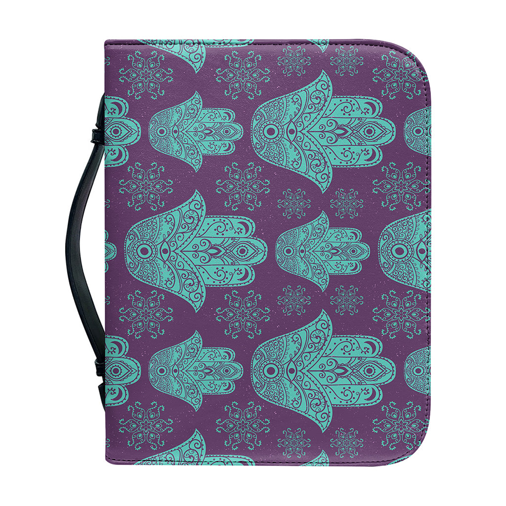 Turquoise Hamsa Pattern Print Leather Bible Cover