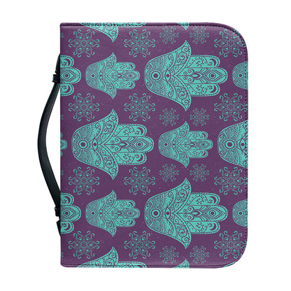 Turquoise Hamsa Pattern Print Leather Bible Cover