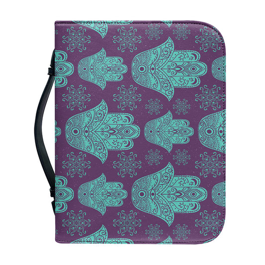 Turquoise Hamsa Pattern Print Leather Bible Cover