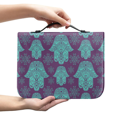 Turquoise Hamsa Pattern Print Leather Bible Cover