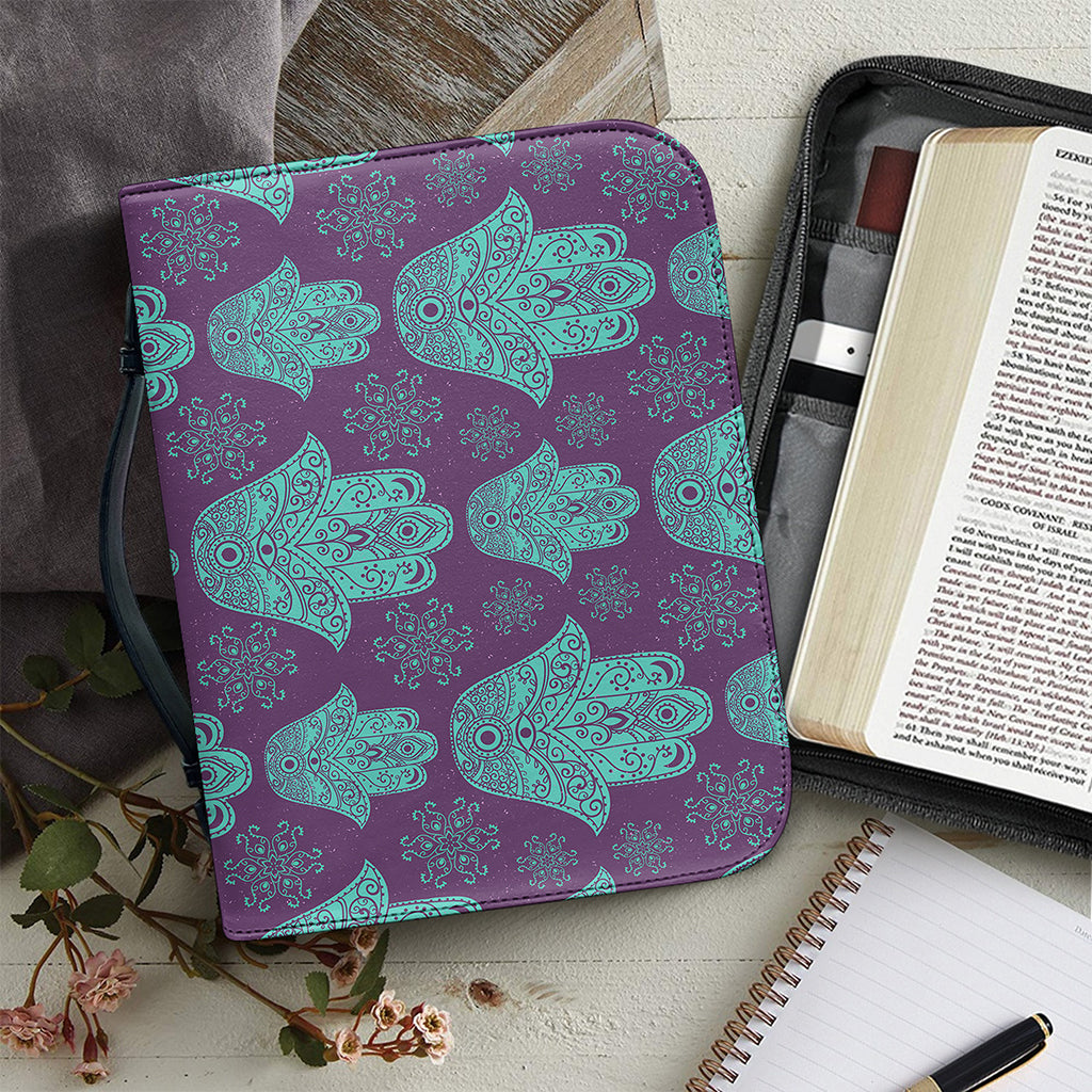 Turquoise Hamsa Pattern Print Leather Bible Cover