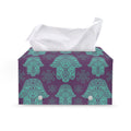 Turquoise Hamsa Pattern Print Leather Tissue Box Cover