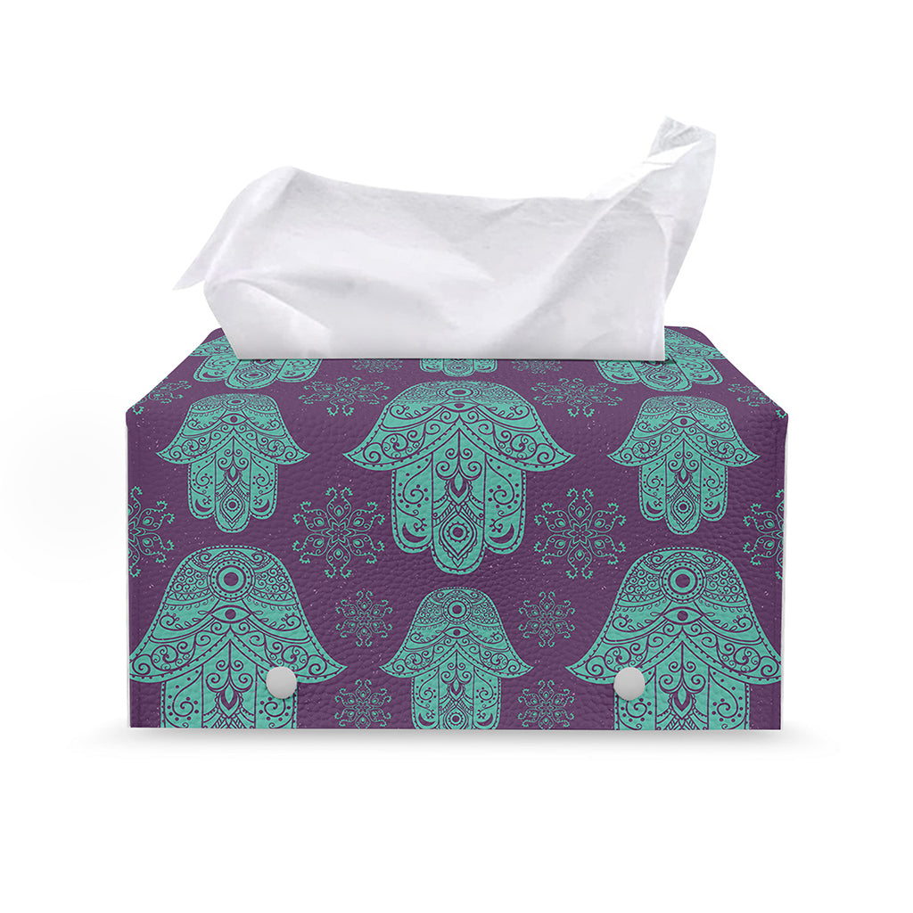 Turquoise Hamsa Pattern Print Leather Tissue Box Cover